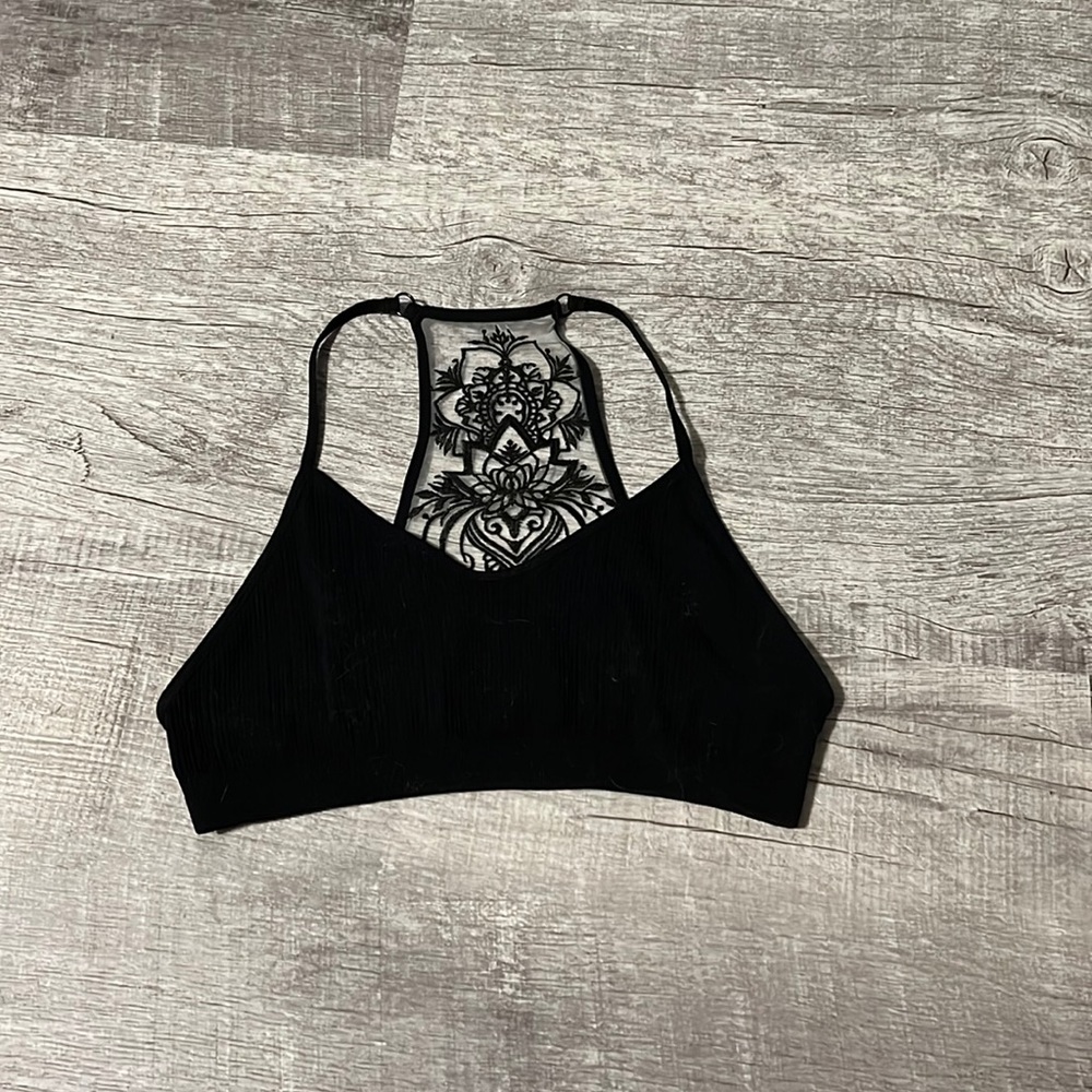 Black Bralette with Floral Back Design